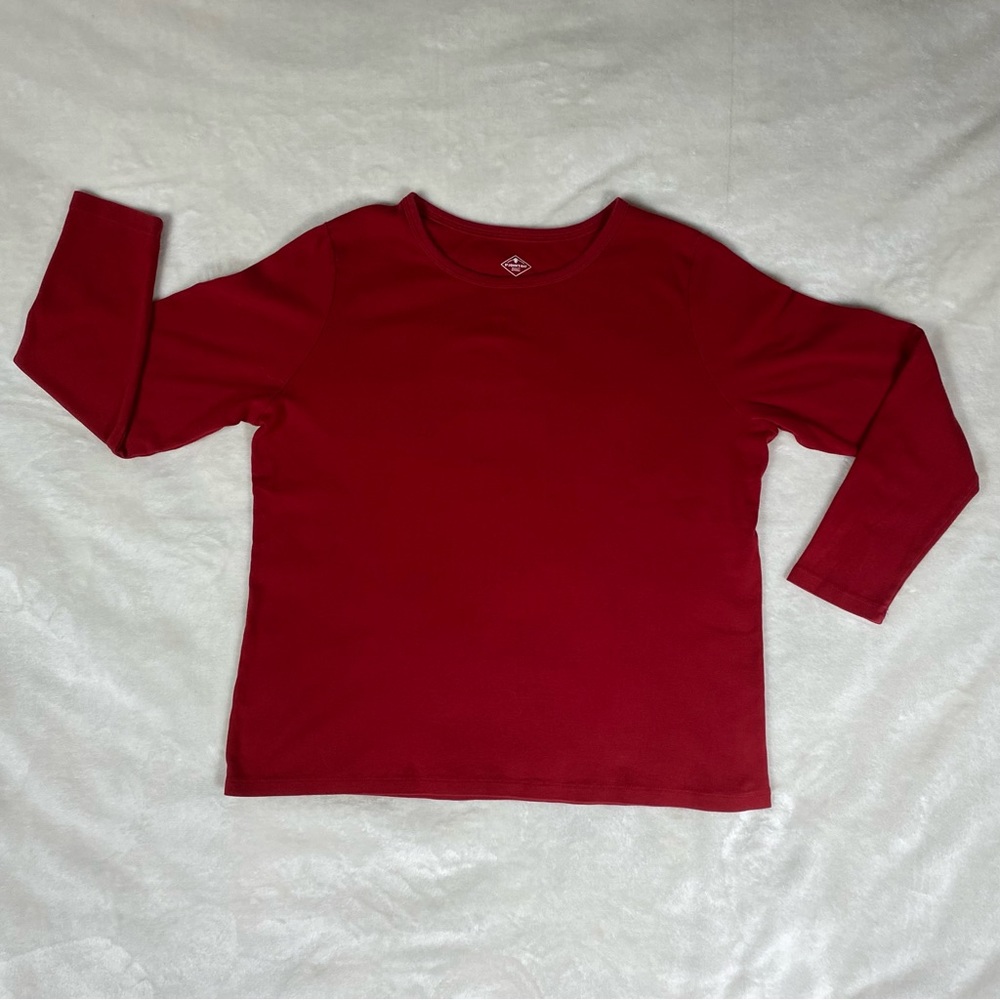 St Johns Bay Red (Size OX) Rib 100% Cotton Crewneck Long Sleeve T-shirt